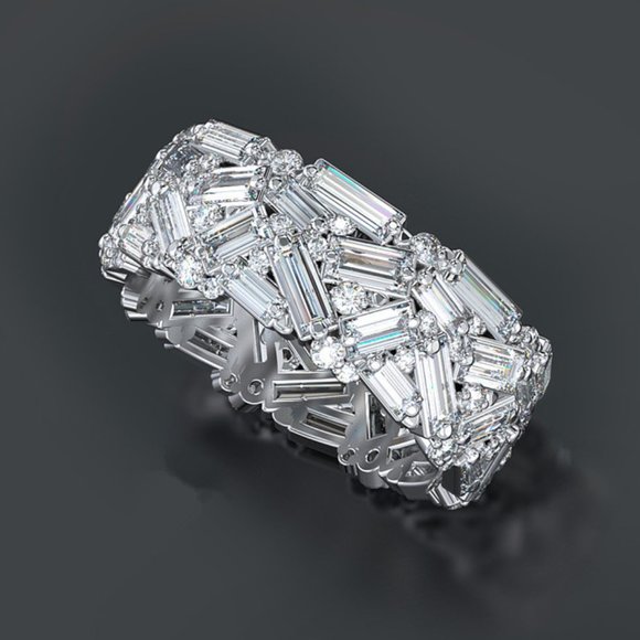 💎 Dainty Shiny Gems Irregular Zircon Silver EternityRing forWomen INDN8560 - Picture 4 of 4